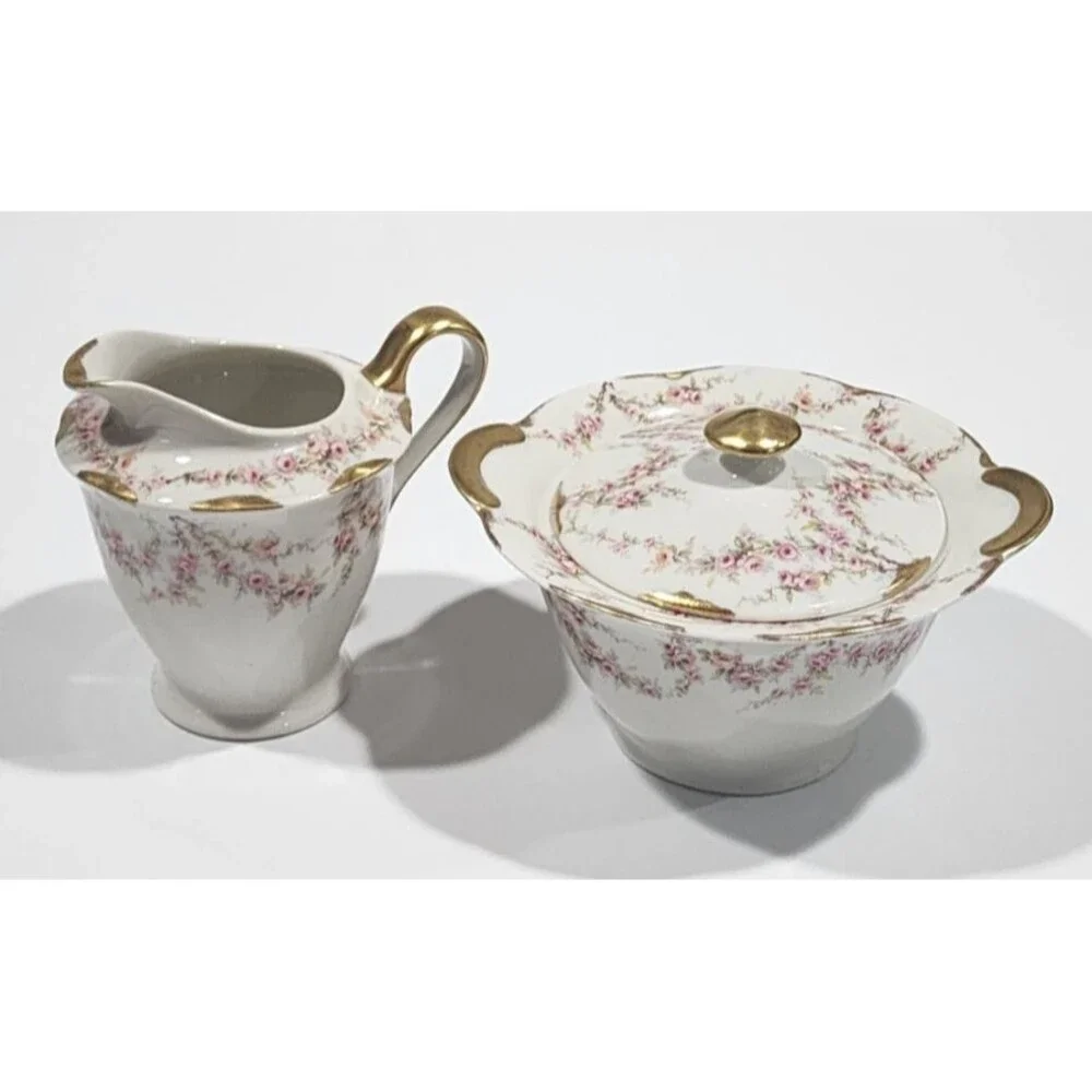 Vtg Theodore Haviland New York Varenne Creamer Covered Sugar Bowl Gold Floral